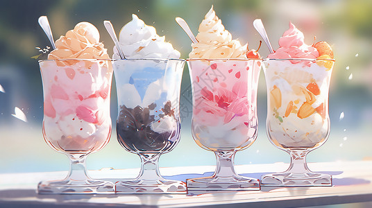 酸奶冰激凌不同口味的冰淇淋插画