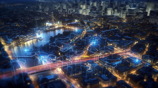 科技照片展示城市大数据展示插画