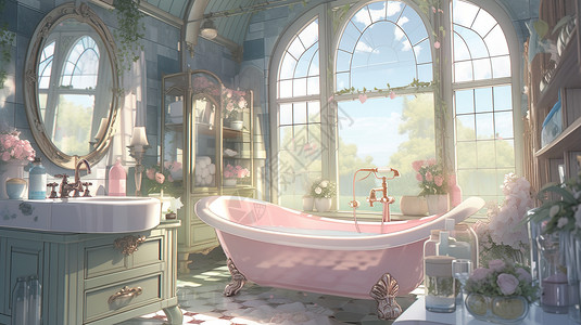 很多花朵的浴室背景图片