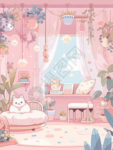 粉色调可爱的卡通房间图片