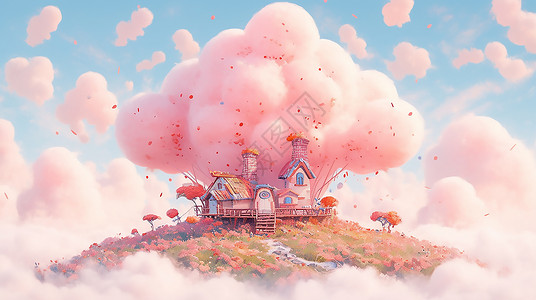 天空中房子天空中的小房子插画