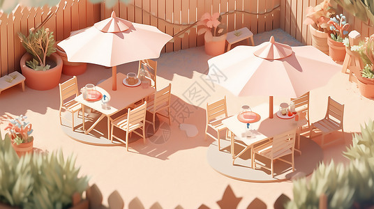 遮阳伞和桌椅室外餐厅场地插画