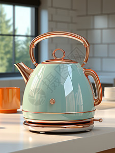 沏上一壶美茶放在桌子上的智能烧水壶插画