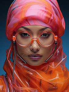 塑料模特头戴纱巾和眼镜浓妆的时尚年轻女人插画