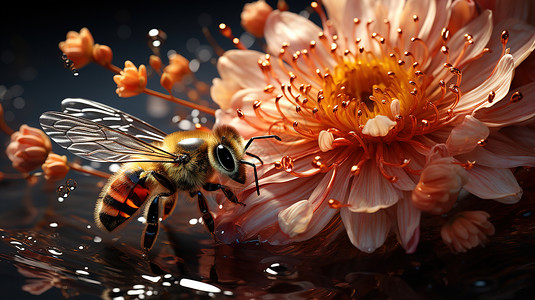 蜜蜂在花上采蜜图片