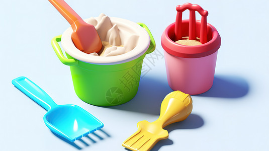 儿童酸奶儿童沙滩挖沙工具3D卡通图标插画