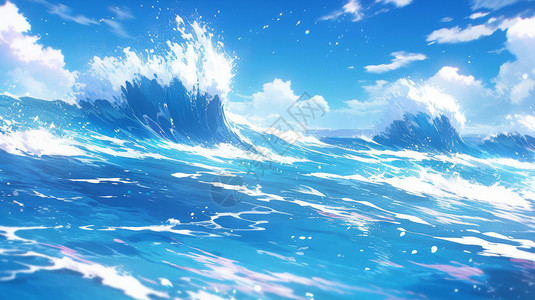蓝色浪花汹涌澎湃的卡通海浪插画