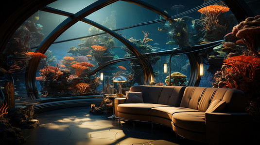 唯美的海底礁石客厅背景图片