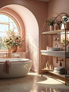 有拱形窗户的浴室插画