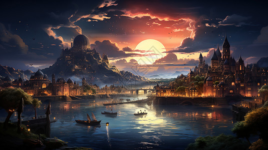 梦幻的城堡夜景图片