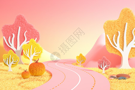 秋季公路毛绒场景背景图片