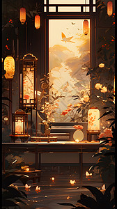 中国风烛火灯夜景氛围节日插画高清图片