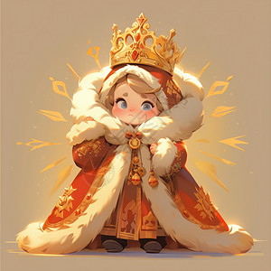 女王穿搭穿红色斗篷戴皇冠的可爱卡通小女孩插画