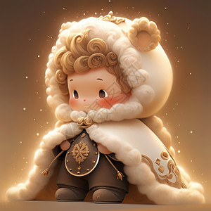 身披厚厚的白色羊毛斗篷的可爱卡通小男孩背景图片