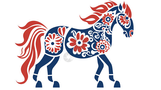 中国剪纸风十二生肖之马背景图片