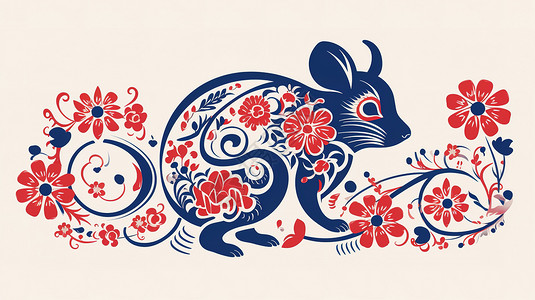 鼠为生肖首十二生肖之老鼠剪纸风插画
