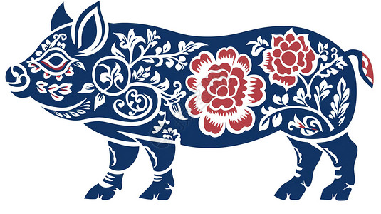 剪纸猪剪纸风十二生肖之猪插画