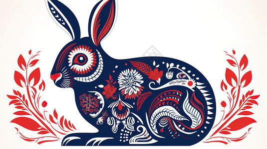 剪纸风中国十二生肖之可爱的兔子背景图片