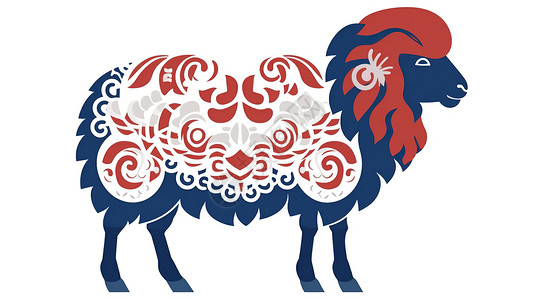 中国手工十二生肖之剪纸风可爱的羊插画