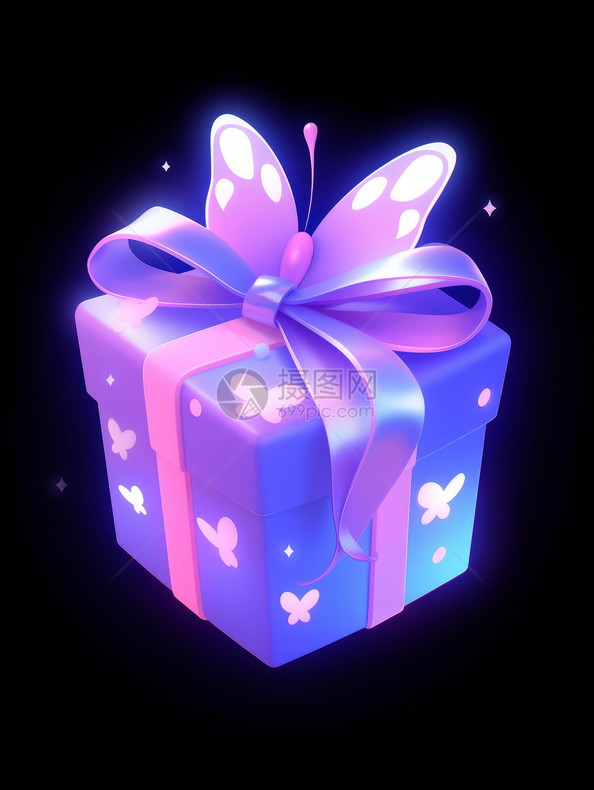 炫彩荧光粉色卡通礼物盒图片