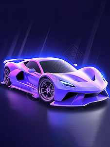 荧光紫色卡通跑车模型背景图片