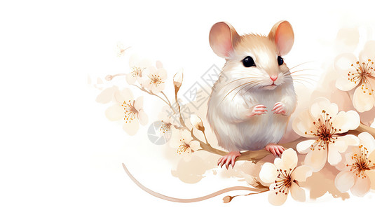 中国传统的十二生肖老鼠手绘风格背景图片