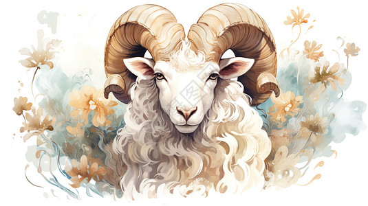 中国手绘风格十二生肖羊背景图片