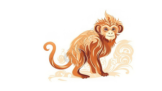 中国手绘风格传统十二生肖猴背景图片
