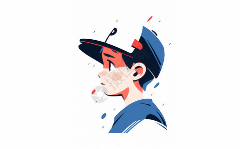 戴棒球帽的卡通小男孩侧面头像背景图片