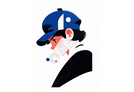戴蓝色棒球帽的卡通小男孩侧面头像背景图片
