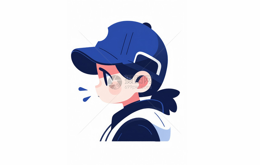 可爱的卡通人物戴蓝色棒球帽侧面头像图片