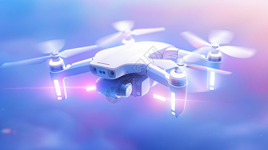 白色科技感背景白色正在飞行的立体卡通无人机插画