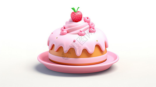 3d草莓卡通可爱蛋糕3D图标插画