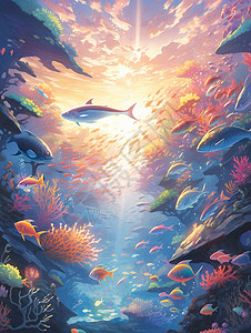 石礁唯美的深海风景插画