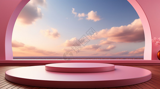 粉色底座不规则的电商场景设计图片