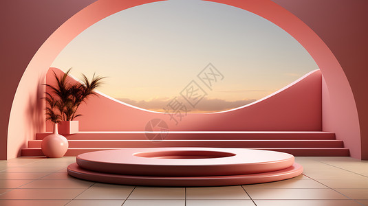 粉色底座圆形的电商场景设计图片