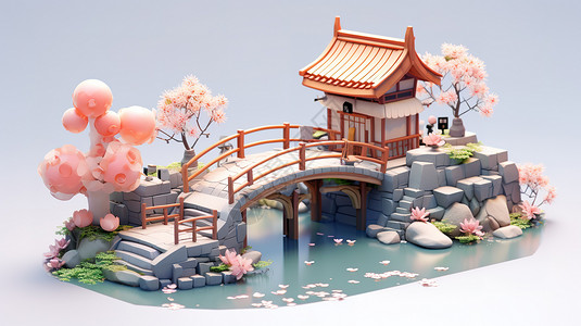 鹊桥卡通可爱七夕情人节3D素材背景图片