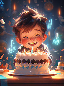 过生日快乐的卡通小男孩背景图片