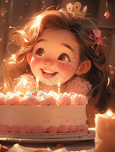大生日蛋糕过生日可爱的大眼睛卡通小女孩插画
