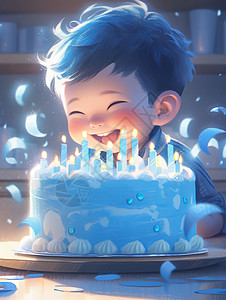 过生日开心笑的可爱卡通小男孩背景图片