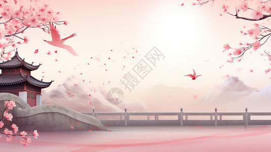 七夕情人节鹊桥粉色背景图片