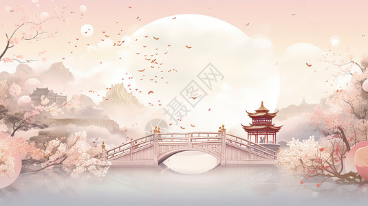 七夕情人节鹊桥粉色背景背景图片