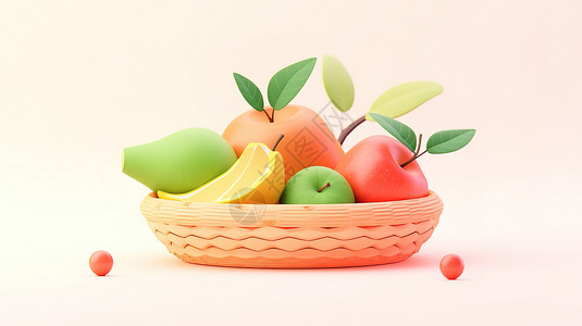 水果果篮3D卡通图标背景图片