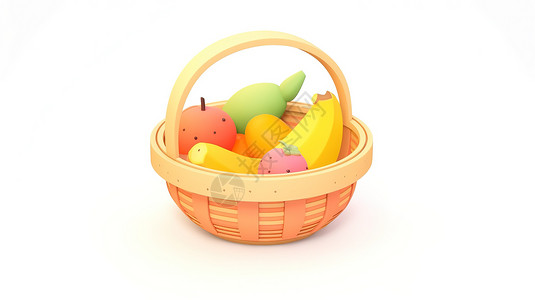 新鲜人生果水果果篮3D可爱卡通图标插画