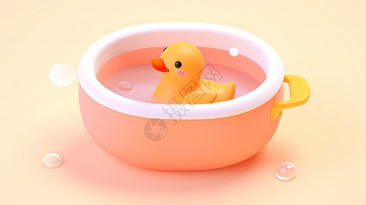 洗澡图标儿童浴盆3D可爱卡通图标插画