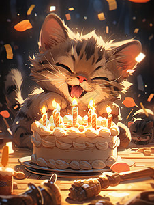 过生日开心笑的可爱卡通小花猫图片