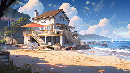 海边的别墅插画图片