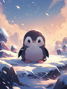 站在雪地中一只可爱的卡通小企鹅图片