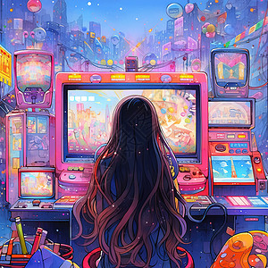 二次元美少女卡通插画背景图片