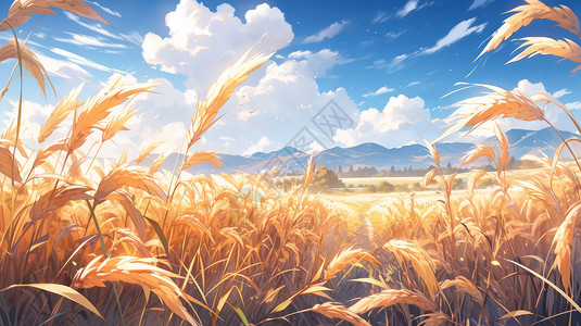 秋天一大片金黄色丰收的谷物田地背景图片